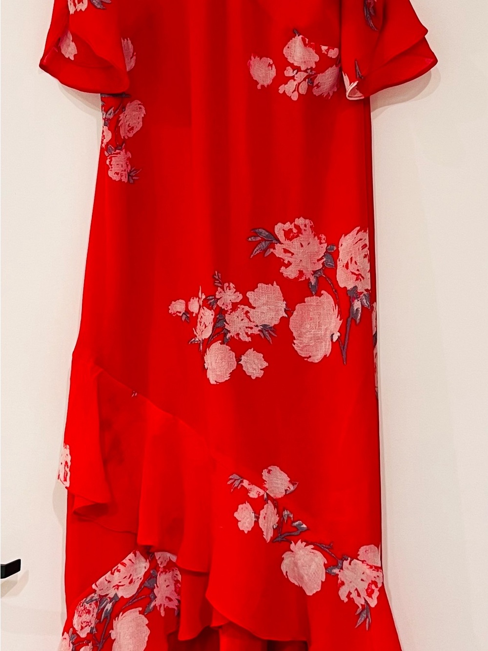 Lulus Floral High Low Maxi Dress Pink Rose Ruffle Cold Shoulder Small S BNWOT